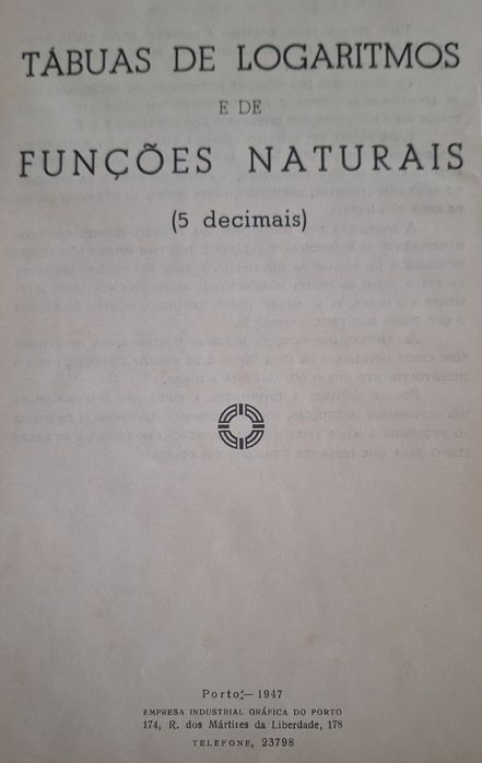 Tábuas de Logaritmos e de Funções Naturais  de 1947