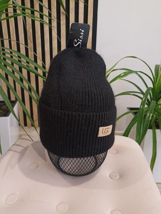 Ciepła czarna czapka viscosa/lana unisex