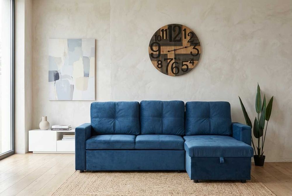 Sofá-cama chaise longue com espaço de arrumação