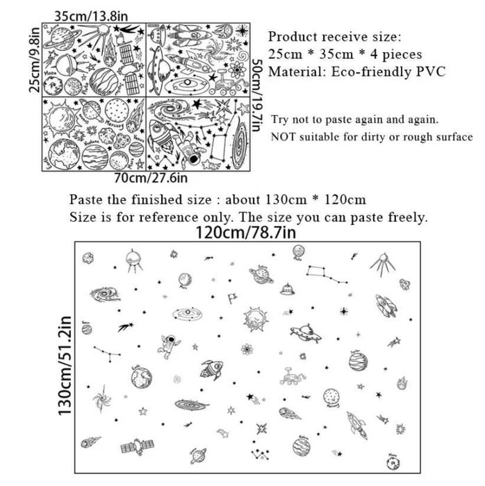 Наклейки в детскую комнату - космос, планеты, кометы, звёзды, кометы..