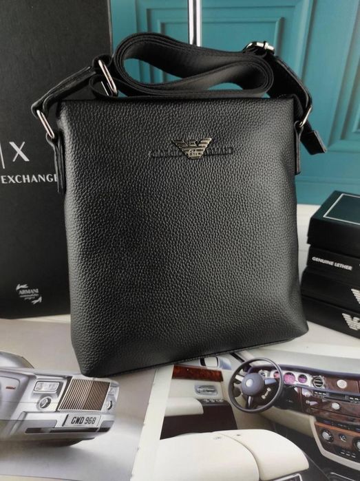 Шкіряна чоловіча сумка Armani Армані мужская кожаная сумка