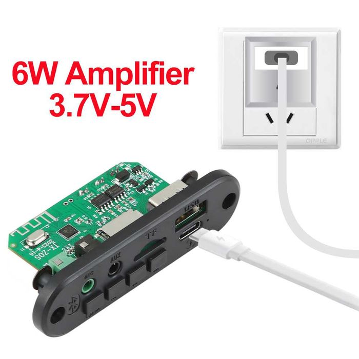 MP3 модуль. Bluetooth, FM, AUX, підсилювач 2×6w. USB, micro CD.