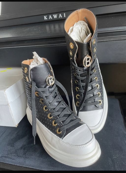 Sneakersy, Buty Bastet, trampki za kostkę, czarne, skórzane rozmiar 37