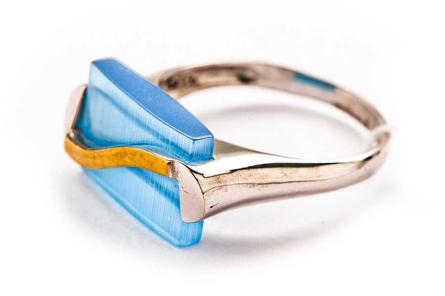 Lazurowy Srebrno-Złoty Pierścionek - 4,05g - Srebrny Pierścionek