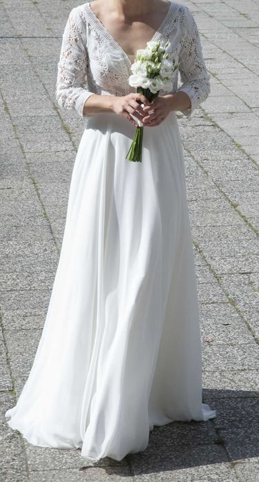 Suknia ślubna z rękawem Amy Love koronka-muślin boho