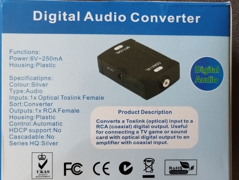 Conversor de áudio digital coaxial para óptico