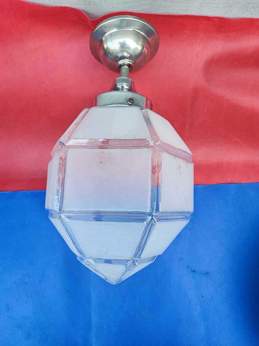 Art deco,mosiężny niklowany plafon,lampa