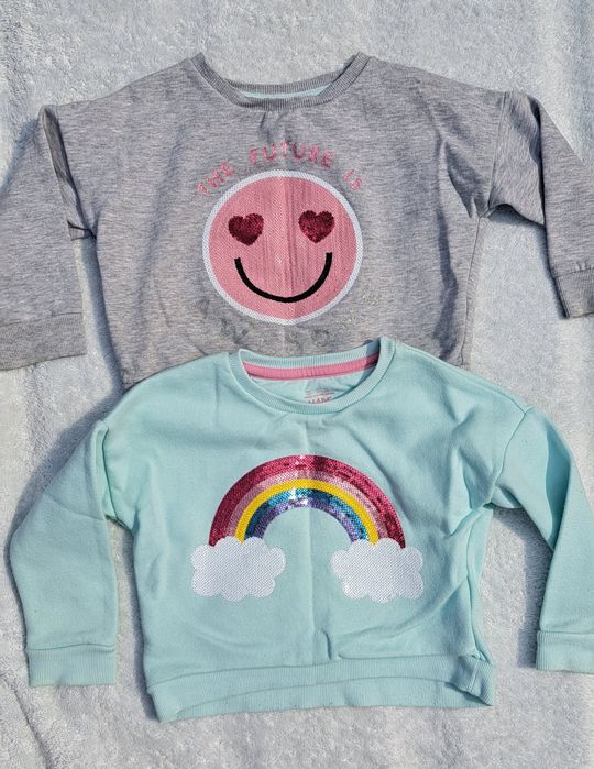 Bluzy dziewczęce 98cm 3-4 lata krótkie z cekinami z tęczą