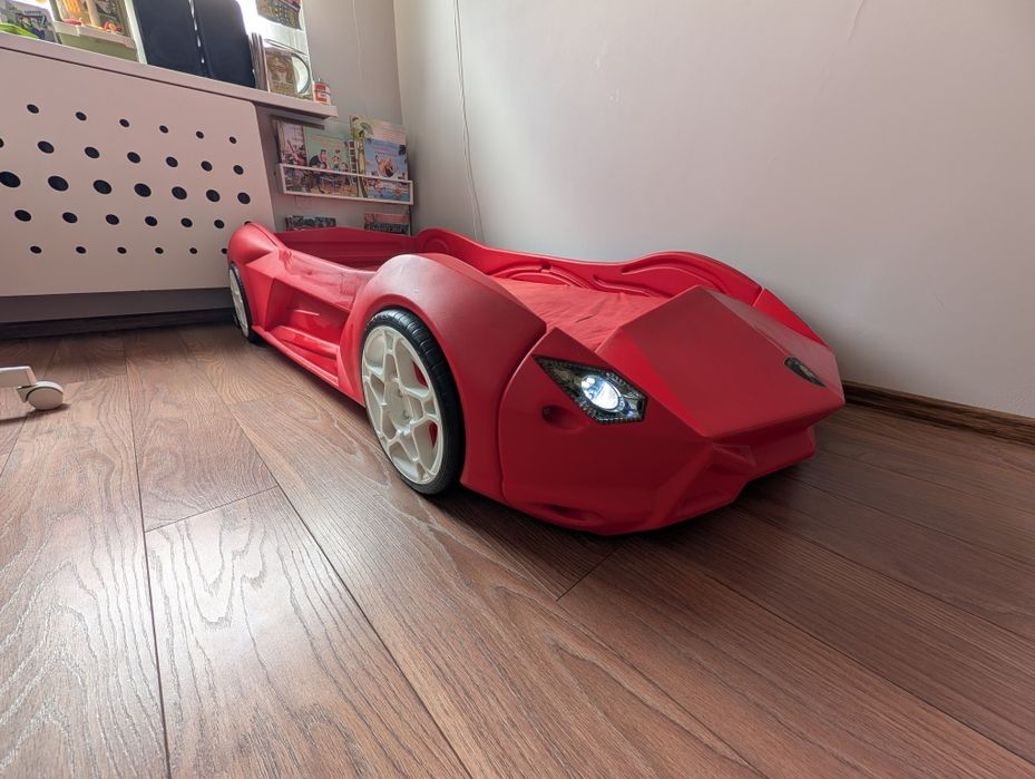 Łóżko Samochód Auto 70x160 Czerwone + Materac + Światła LED