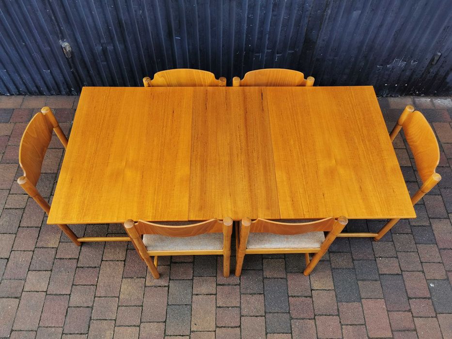 Stół + 6x krzesło- styl skandynawski, Czechosłowacja '70 Design, PRL