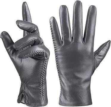 Nowe damskie rękawiczki skórzane / ocieplane / szare !L! 061-1-L! x3