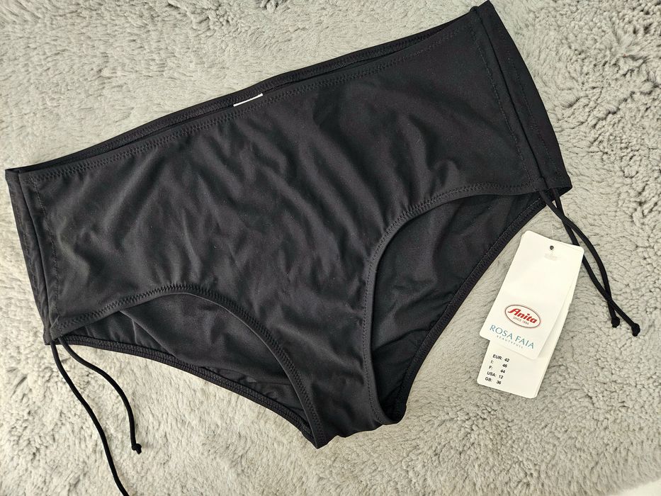 Majtki kąpielowe dół bikini Rosa Faia 42 XL czarne klasyczne gładkie troczki wyższy stan