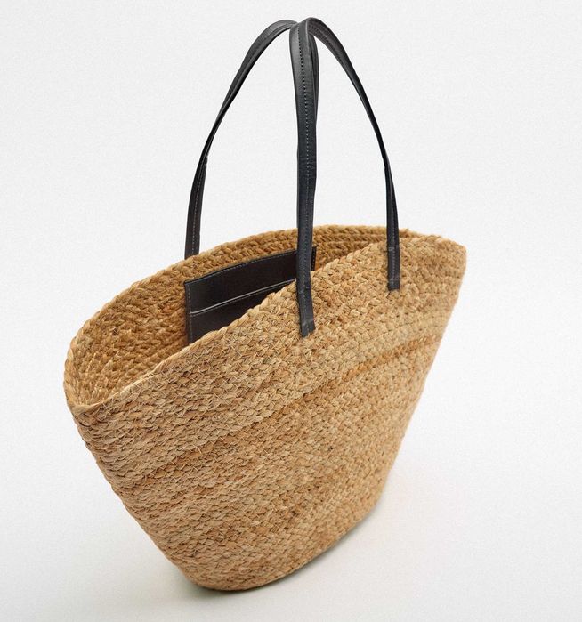 ZARA słomkowa torebka NOWA koszyk rafii juta beżowa plażowa A4 shopper