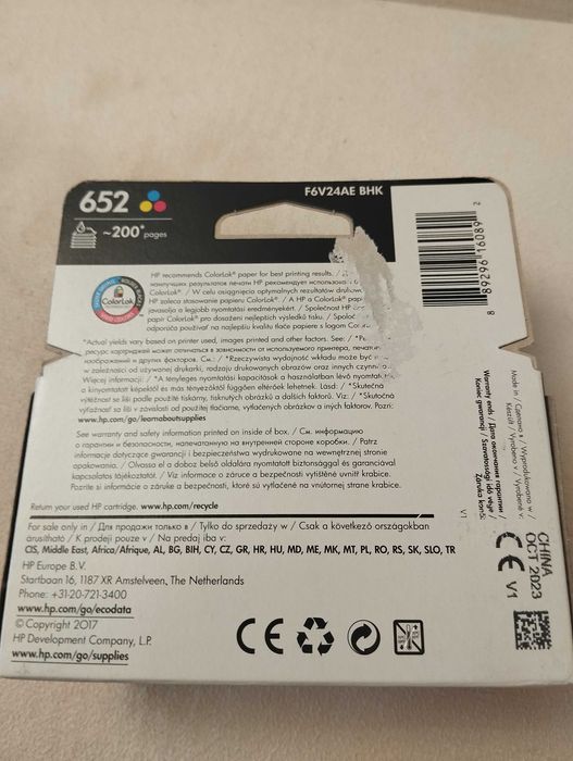 Nowy, oryginalny, fabrycznie zapakowany tusz hp 652 kolor