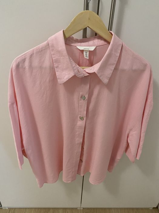 Bluzka koszulowa lniana H&M L różowa jak nowa