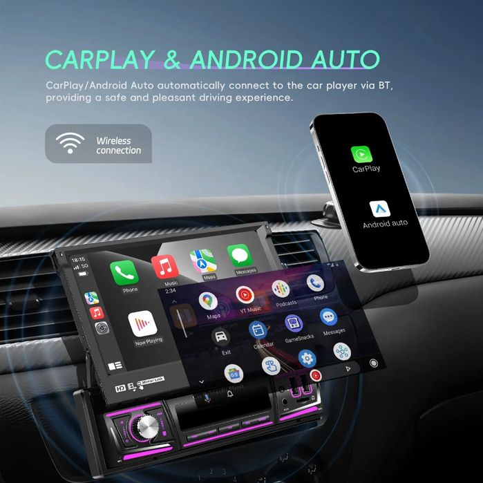 Rádio Retrátil 1din 4/64GB com Carplay Android Waze GPS wifi BT novo