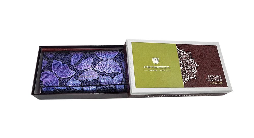 Duży portfel damski skórzany niebieskie motyle