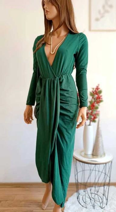 Sukienka zielona kopertowa długa elegancka