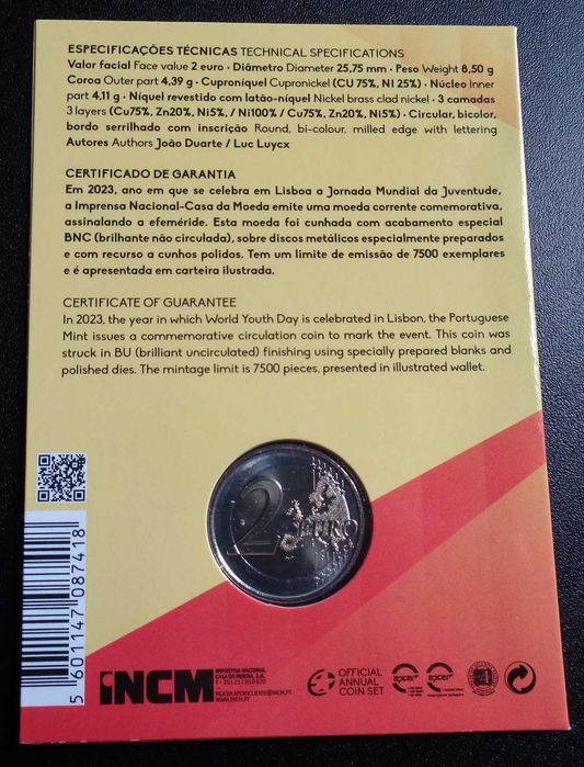 Moeda 2 Euros BNC Jornada Mundial Juventude 2023