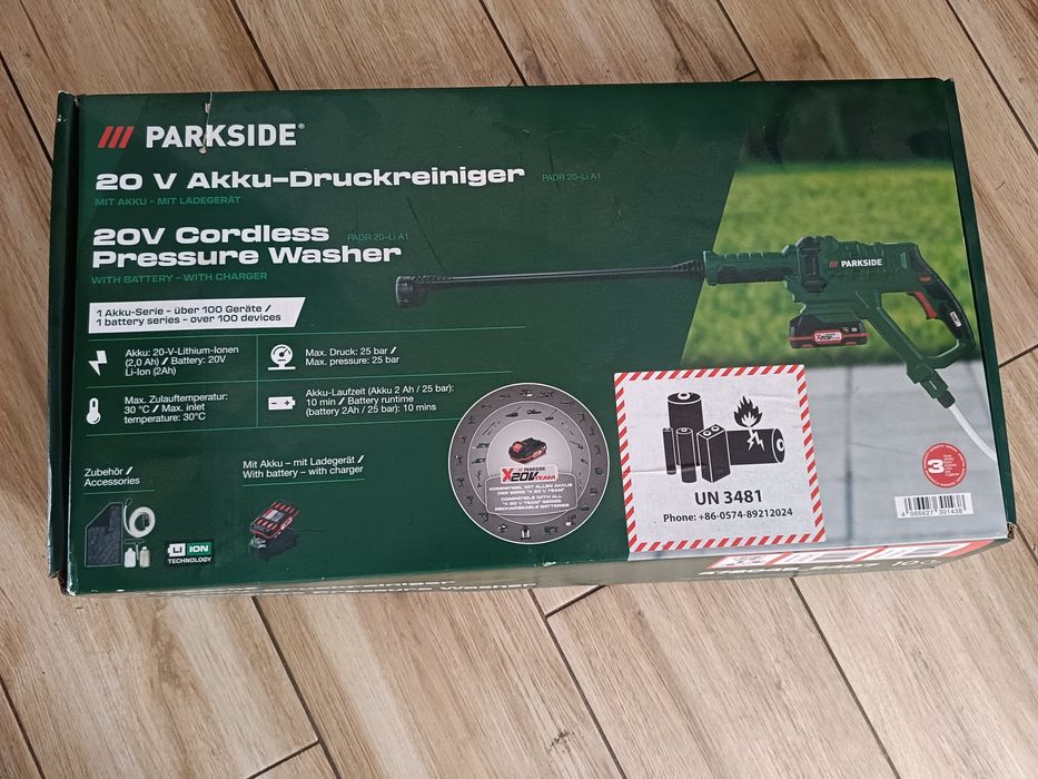Parkside akumulatorowa myjka ciśnieniowa PADR 20-Li A1 wraz z ładowarką i akumulatorem 2ah