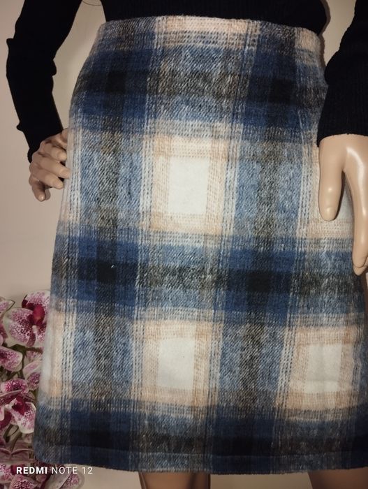 Flanelowa spódnica dzianinowa mini krata kratka spódniczka damska