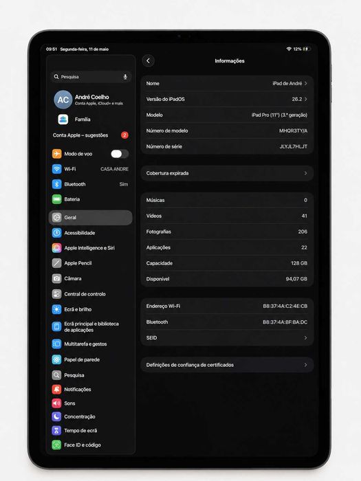 iPad Pro 11” M1 128GB + Magic Keyboard + Apple Pencil — com caixas