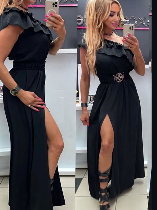 Excellence sukienka Noemi na jedno ramię Czarna. Rozm. Uni. Nowa z met