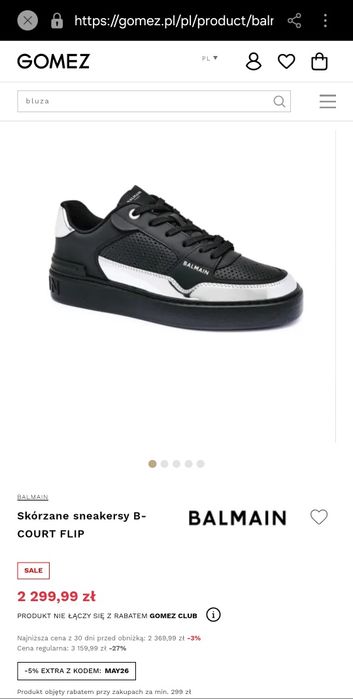 Balmain 44 sneakersy B-COURT FLIP skórzane buty trampki nowe z metkami piękne biało czarne