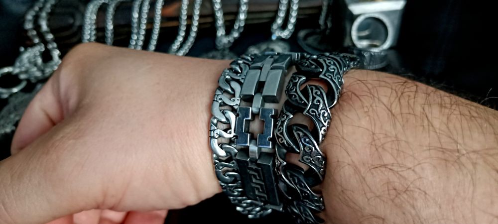 Masywna stalowa bransoletka nordycka wiking Stainless Steel 316L runy