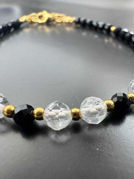 Bransoletka ochronna – Czarny Turmalin & Kryształ Górski | Rękodzieło