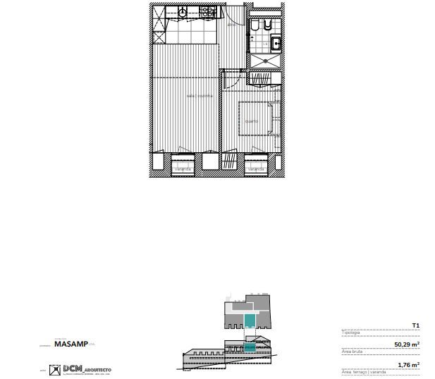 Apartamento T1 com varanda, garagem e elevador
