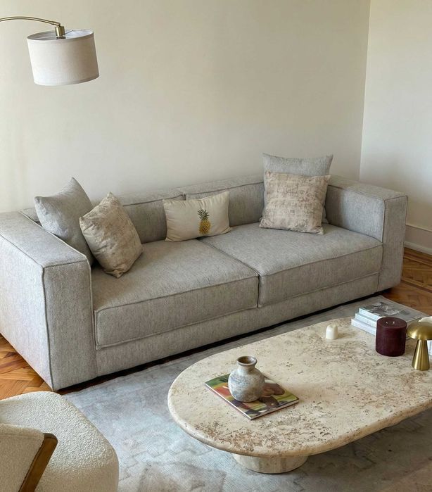 Sofá-cama Design Cinza Claro Feito à Mão