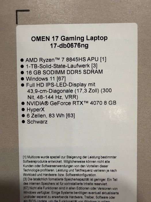 Игровой ноутбук HP-Omen-17 (AMD Ryzen 7-8845HS/RTX4070-8Gb-140W)