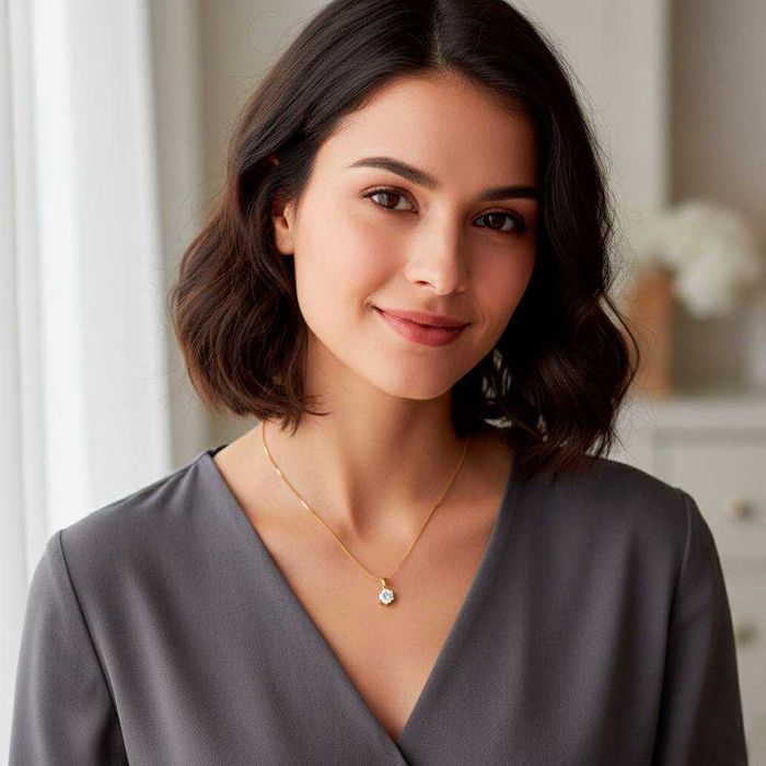 Колье с муассанитом: цепочка + кулон, подвеска серебро 925 в позолоте