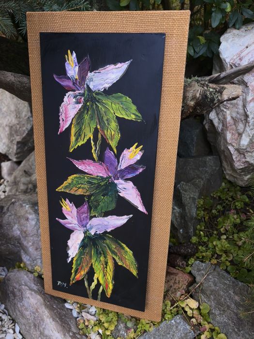 Obraz olejny na płycie, gruba warstwa farby, kwiaty, kolory, UNIKAT