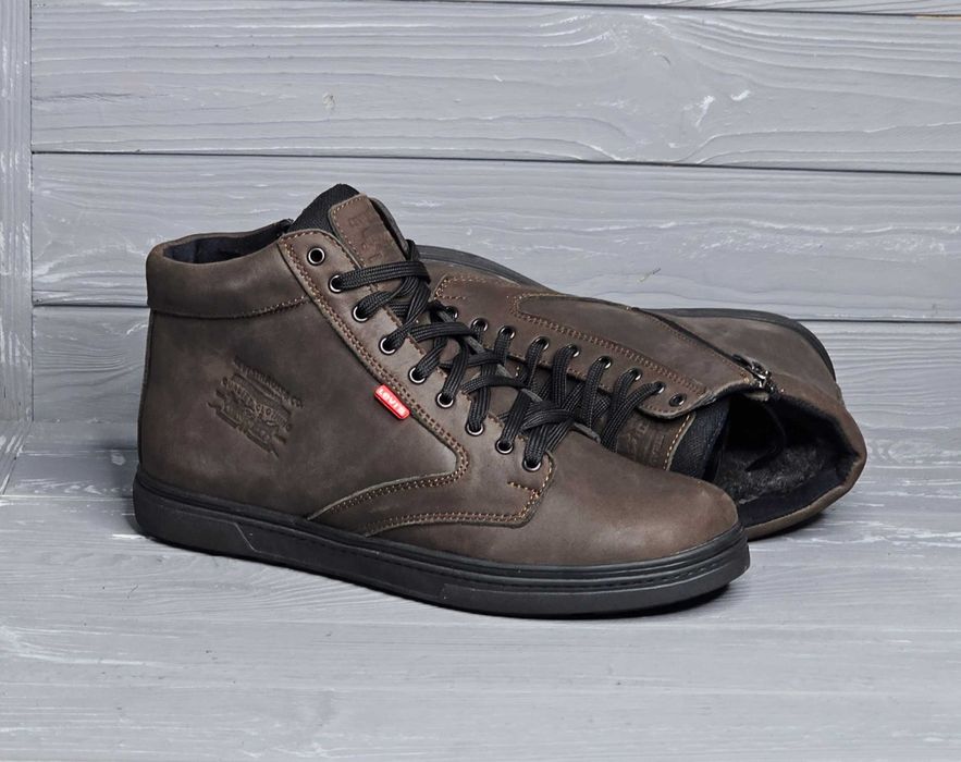 Кожаные зимние мужские коричневые черные ботинки / кеды / кроссовки!!!