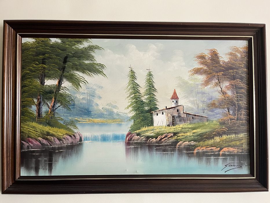 Pintura antiga com moldura