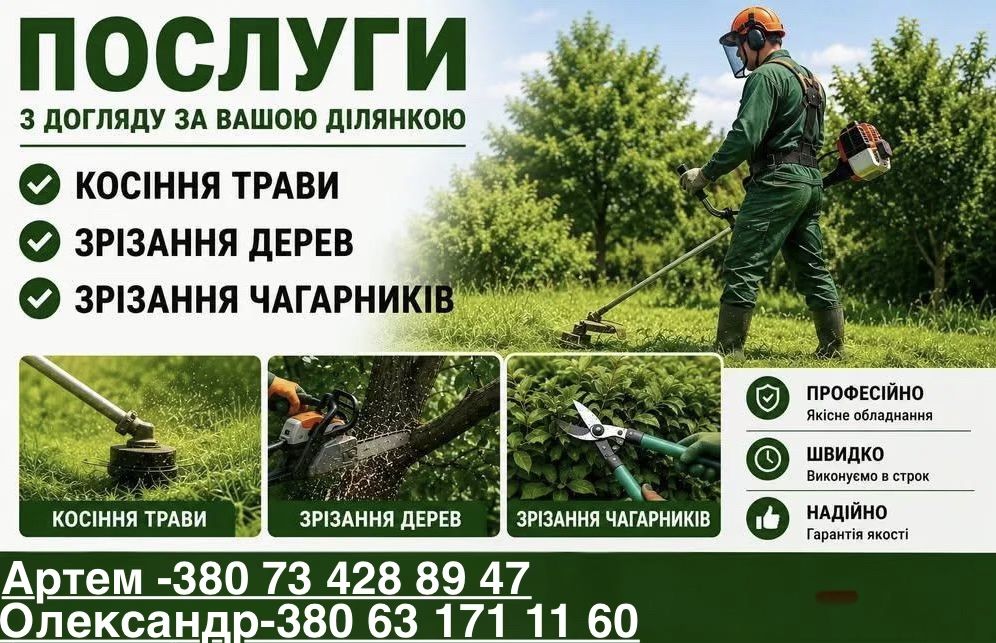 Послуги бензокоси (косіння трави) бензопили