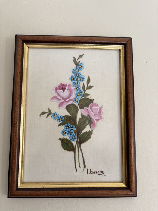 2 Quadros de parede pequenos pintados com flores