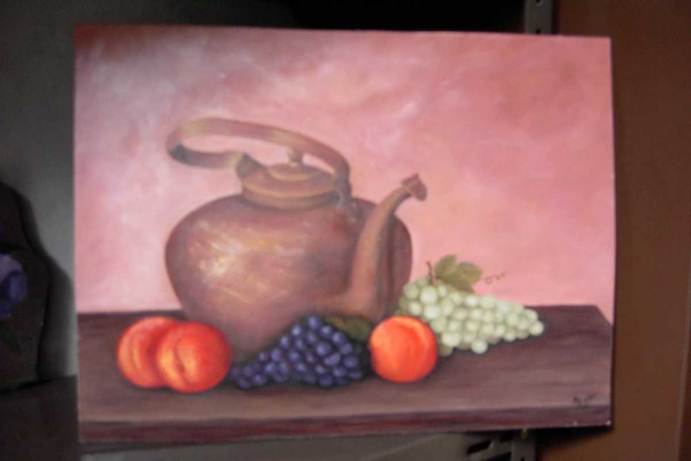 Pinturas a oleo sobre tela com moldura.