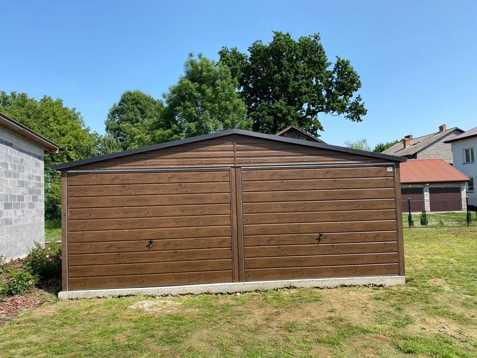 Garaż blaszany 6x5, drewnopodobny, profil zamknięty ocynkowany.