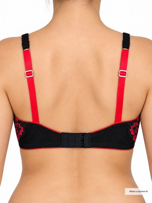 Biustonosz push-up koronkowy czerwono-czarny dark romantic 70DD