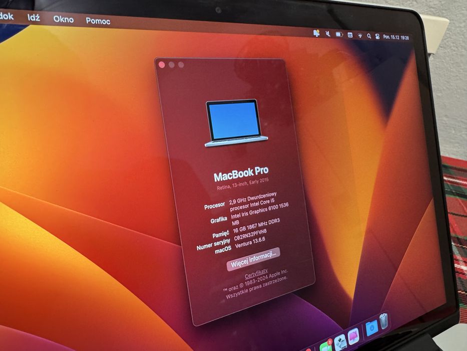 MacBook pro 13” 2015 i5/16ram/128ssd