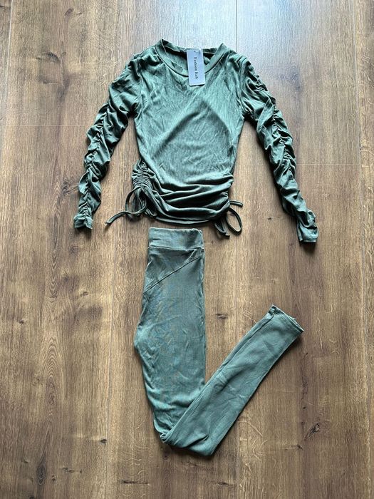 Komplet prążek top legginsy Spring Oliwkowy Khaki 38 M