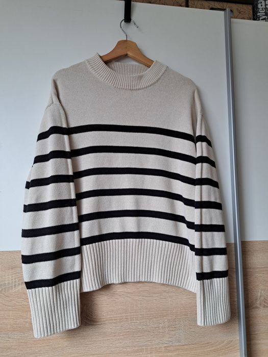 Gina Tricot damski sweter kremowy czarny paski L też M S wiosna lato