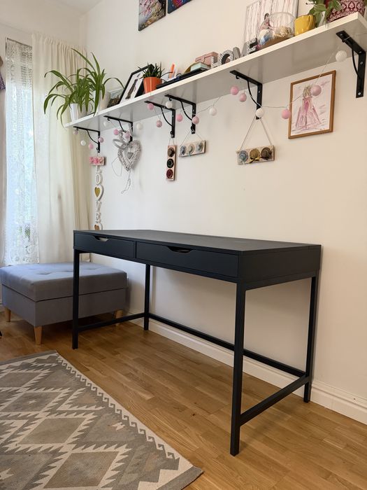 Biurko ALEX Ikea 132x58 granatowe SUPER