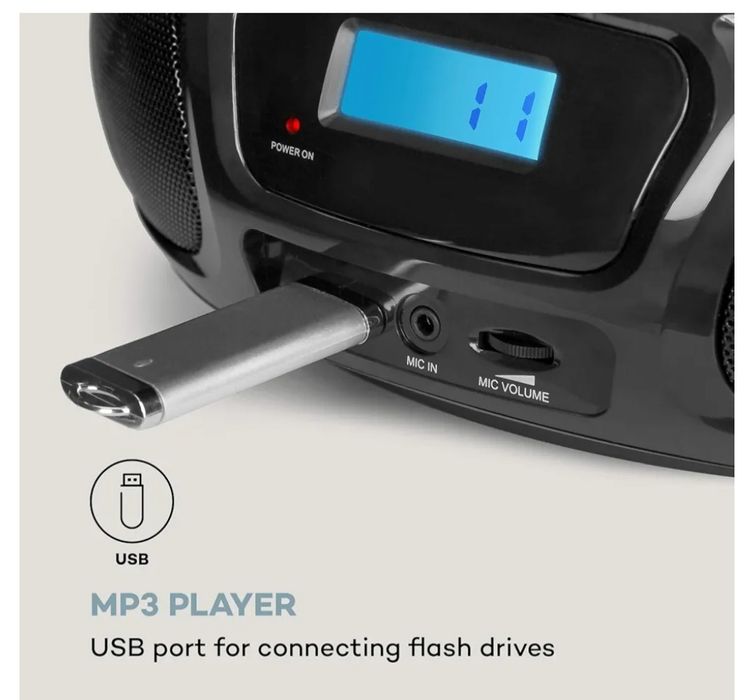 Boombox USB, radio FM, Bluetooth CD