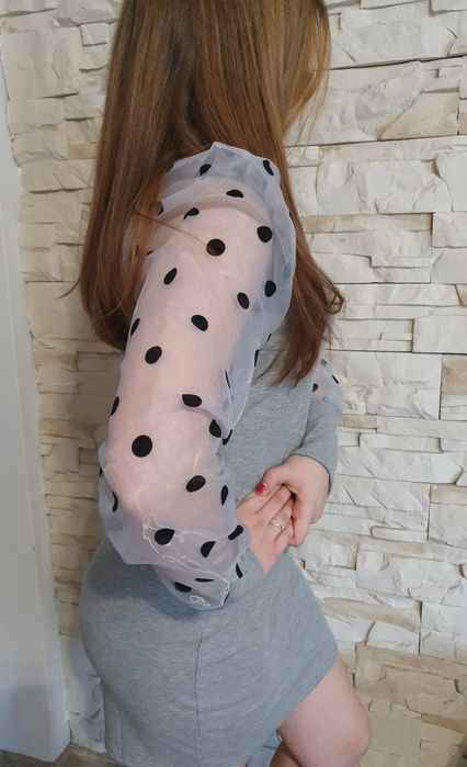 Sukienka tiul grochy bufki prążki L/ XL