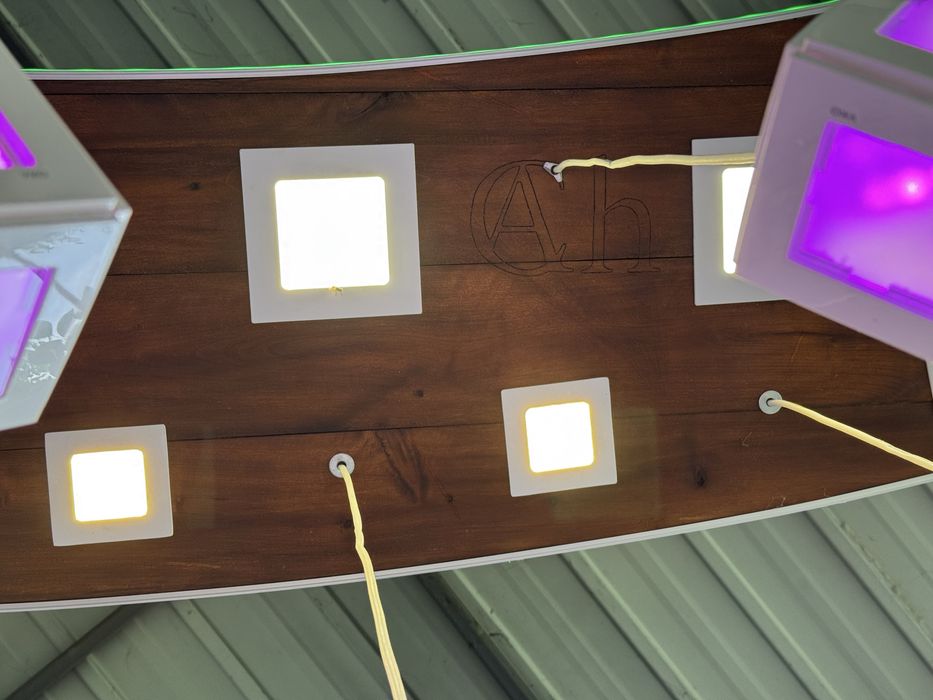 Велика дизайнерська LED люстра RGB+CCT на пульті, 4 канали, дерево, світильник, підвісна, стельова