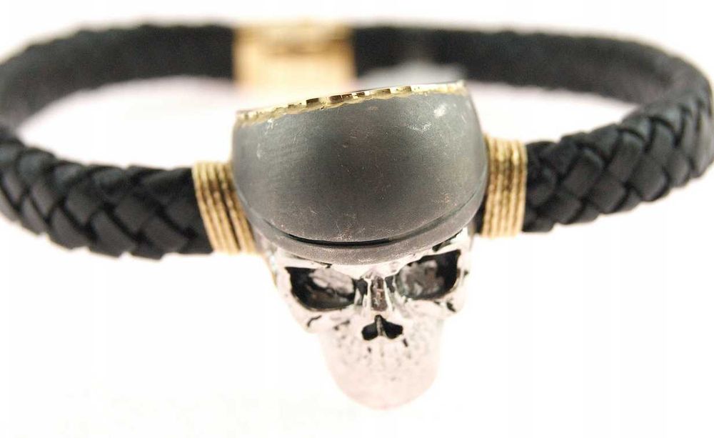 Elegancka złota bransoletka SKÓRA CERAMIKA CZASZKA ZŁOTO_ pr.585 21,5